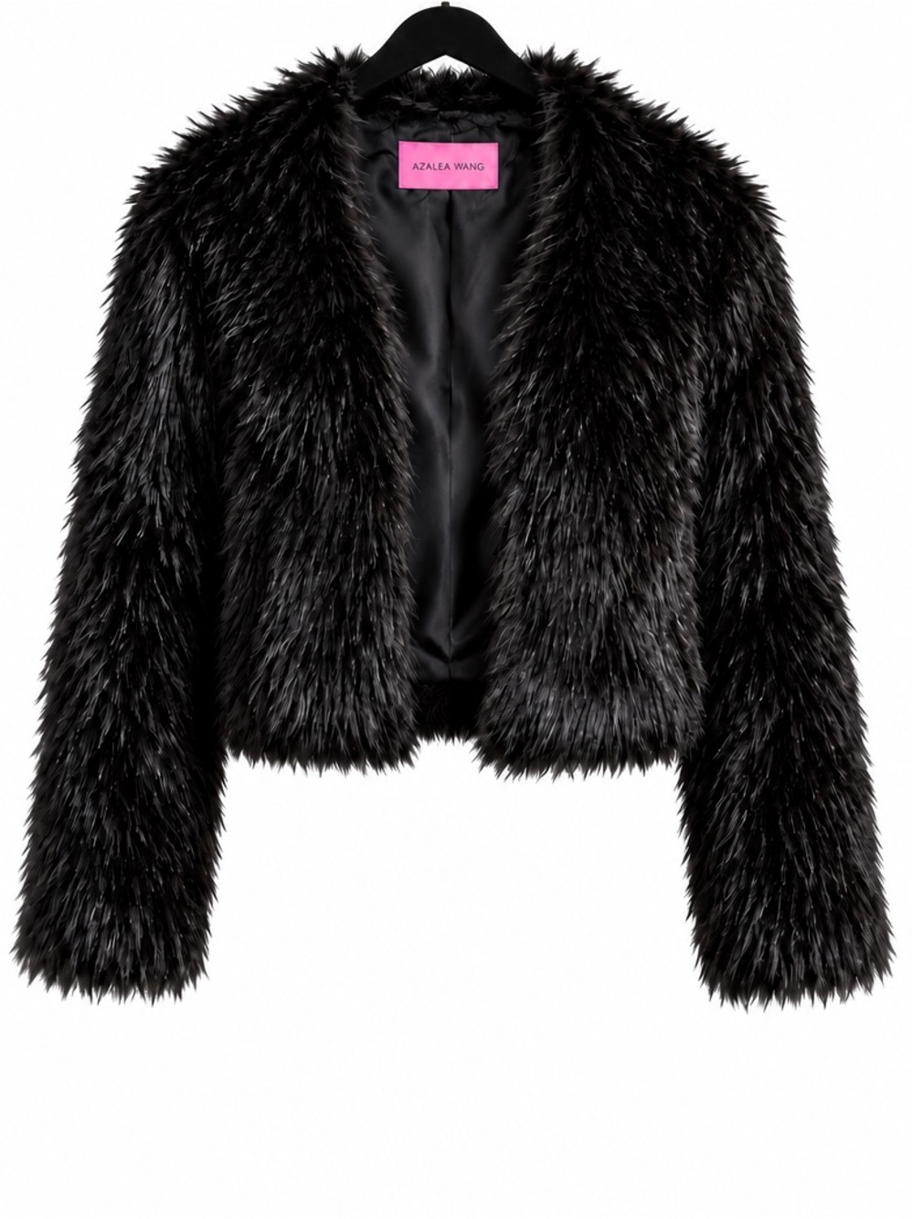 Azalea Wang Cropped Black Faux Fur Jacket S